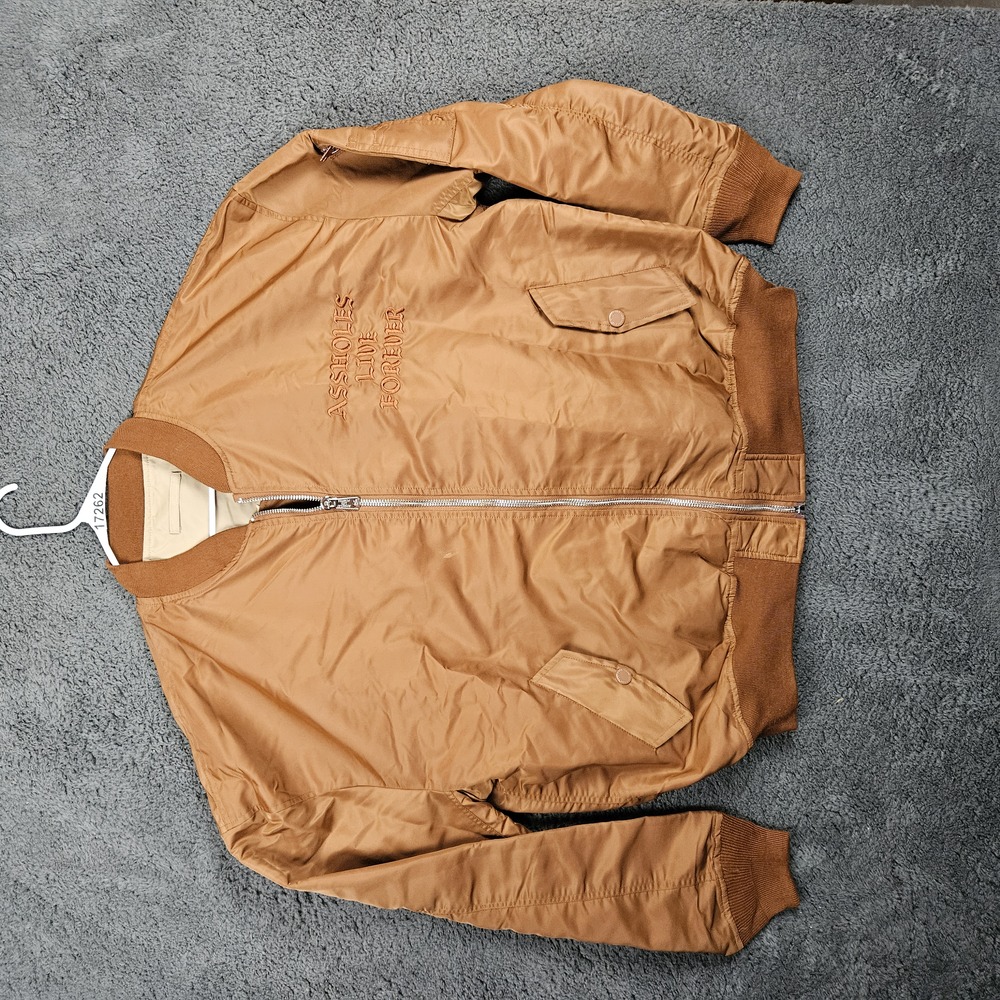 A**holes Live Forever Jacket Mens XXL Brown Bomber Embroidered Streetwear Retro
